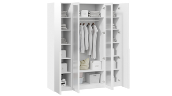 Шкаф для одежды 580 с 2 зеркальными и 2 стеклянными дверями Белый Жемчуг-стекло сатин белое