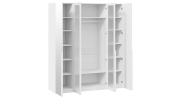 Шкаф для одежды 580 с 2 зеркальными и 2 стеклянными дверями Белый Жемчуг-стекло сатин белое