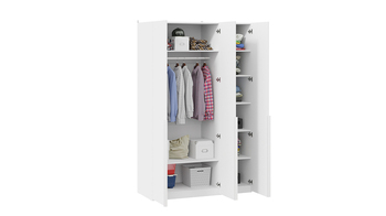 Шкаф для одежды 580 с 3 глухими дверями Порто Белый Жемчуг, Белый софт