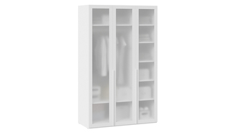 Шкаф для одежды 580 с 3 стеклянными дверями Белый Жемчуг-стекло сатин белое