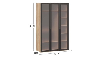 Шкаф для одежды 580 с 3 стеклянными дверями Яблоня Беллуно-Графит-стекло сатин черное