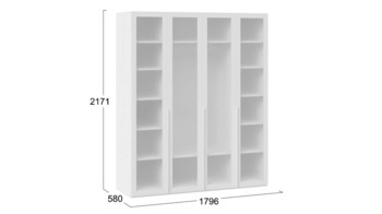 Шкаф для одежды 580 с 4 стеклянными дверями Белый Жемчуг-стекло сатин белое