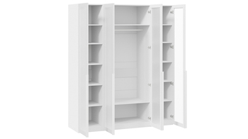 Шкаф для одежды 580 с 4 стеклянными дверями Белый Жемчуг-стекло сатин белое