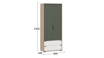 Шкаф для одежды комбинированный Лео Гикори джексон-Белый матовый-Дымчатый зеленый