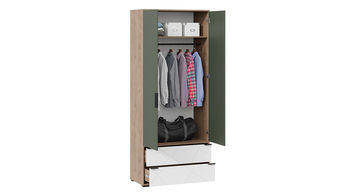 Шкаф для одежды комбинированный Лео Гикори джексон-Белый матовый-Дымчатый зеленый
