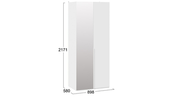 Шкаф для одежды с 1 глухой и 1 зеркальной дверями Порто 580 Белый Жемчуг, Белый софт
