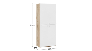 Шкаф для одежды с 2-мя дверями Фьюжн Дуб Делано, Белый глянец