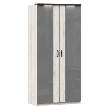 Шкаф двухстворчатый с комбинированными дверями Техно Дуб Крафт белый-Серый шифер
