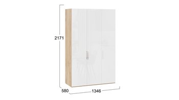 Шкаф комбинированный с 3 глухими дверями Эмбер Яблоня Беллуно, Белый глянец