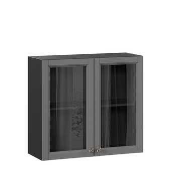 Шкаф кухонный 800 со стеклом Джулия Чёрный-Оникс серый