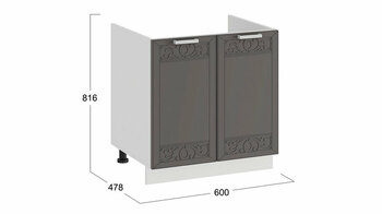 Шкаф напольный с двумя дверями под накладную мойку 600 Долорес Белый-Муссон