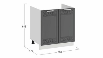 Шкаф напольный с двумя дверями под накладную мойку 600 Долорес Белый-Титан