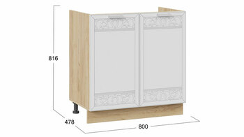 Шкаф напольный с двумя дверями под накладную мойку 800 Долорес Дуб крафт золотой-Сноу