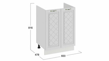 Шкаф напольный с двумя дверями под накладную мойку Бьянка Белый-Дуб белый