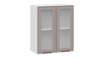 Шкаф навесной c двумя дверями со стеклом Белладжио Белый, Софт капучино