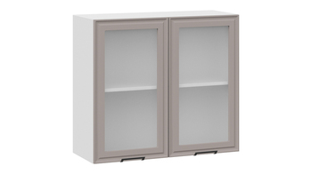 Шкаф навесной c двумя дверями со стеклом Белладжио Белый, Софт капучино