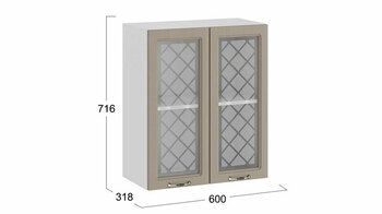 Шкаф навесной c двумя дверями со стеклом Бьянка Белый-Дуб кофе