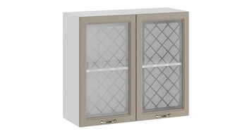 Шкаф навесной c двумя дверями со стеклом Бьянка Белый-Дуб кофе