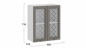 Шкаф навесной c двумя дверями со стеклом Бьянка Белый-Дуб серый