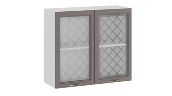Шкаф навесной c двумя дверями со стеклом Бьянка Белый-Дуб серый