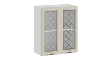 Шкаф навесной c двумя дверями со стеклом Бьянка Белый-Дуб ваниль