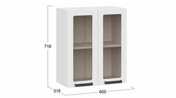 Шкаф навесной c двумя дверями со стеклом Детройт исп. 2 Белый, Белый глянец