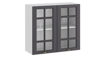 Шкаф навесной c двумя дверями со стеклом Лина Белый-Графит