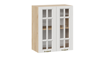 Шкаф навесной c двумя дверями со стеклом Лина Дуб Крафт Золотой-Белый