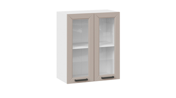 Шкаф навесной c двумя дверями со стеклом Лорас Белый-Холст латте