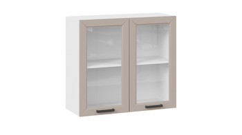 Шкаф навесной c двумя дверями со стеклом Лорас Белый-Холст латте