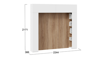 Шкаф навесной со стеллажами и декоративными панелями Порто 366 Белый Жемчуг, Яблоня Беллуно, Белый софт