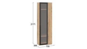 Шкаф угловой 366 с 1 дверью со стеклом Порто Яблоня Беллуно-Графит-стекло сатин черное