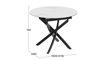 Стол обеденный раздвижной Бергамо Тип 1 Черный муар, стекло матовое белый мрамор