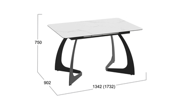 Стол обеденный раздвижной Конкорд Тип 2 Черный муар, стекло матовое белый мрамор