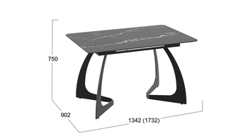 Стол обеденный раздвижной Конкорд Тип 2 Черный муар, стекло матовое черный мрамор