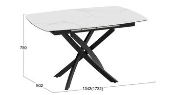 Стол обеденный раздвижной Манхеттен Т1 Черный муар, стекло матовое белый мрамор