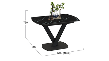 Стол обеденный Салерно Тип 1 Черный муар, стекло черный мрамор