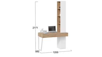 Стол письменный со шкафом комбинированным настольным Порто 366-580 Белый Жемчуг, Яблоня Беллуно, Белый софт