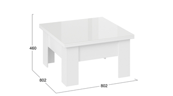 Стол журнальный трансформер Glance тип 1 Белый поры дерева , стекло Белый глянец
