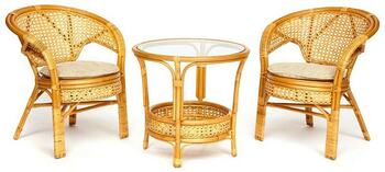 Террасный Комплект PELANGI (стол со стеклом , 2 кресла) - без подушек - Honey (мед)